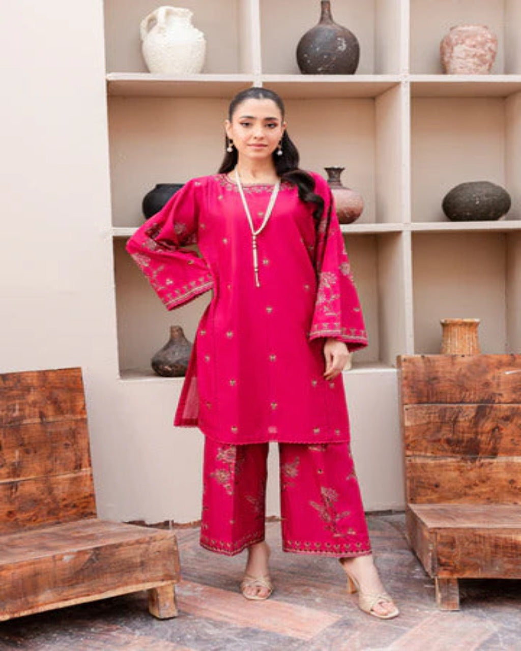 Garden pink 2Pc - Embroidered Stitched